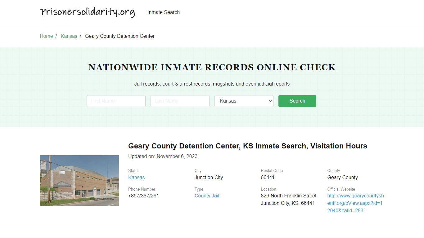 Geary County Detention Center, KS Inmate Search, Visitation Hours